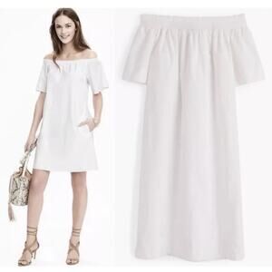 J.CREW Off The Shoulder Poplin Dress White Shift Wedding Vacay Cruise Sz 14 2037